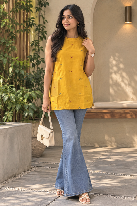 Sunshine Yellow Halter Handloom Cotton Top