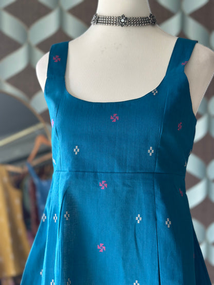 Sea Blue Handloom Cotton Strap Top