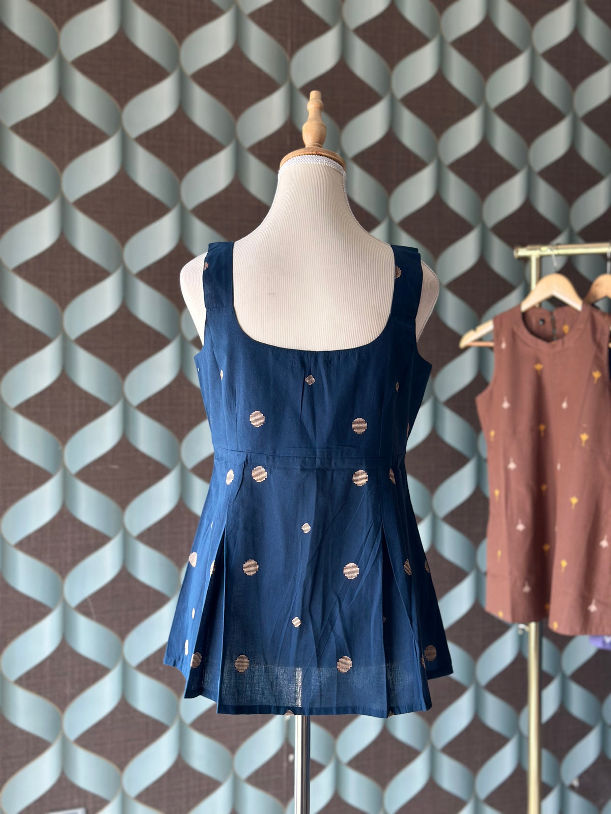 Navy Blue Handloom Cotton Short Top