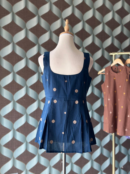 Navy Blue Handloom Cotton Short Top