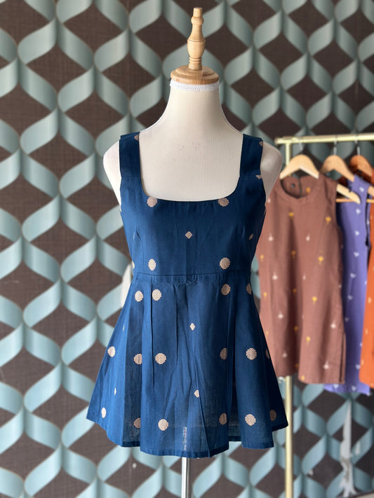 Navy Blue Handloom Cotton Short Top