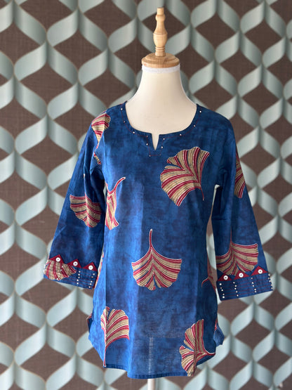 Berry Blue Printed Cotton Short Top