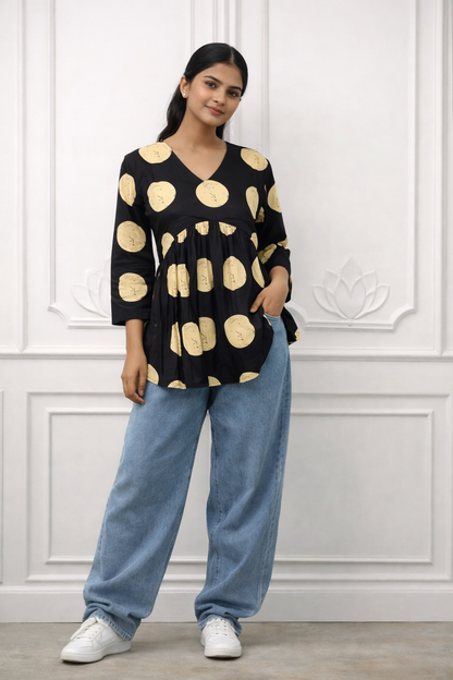 Black & Beige Polka Top