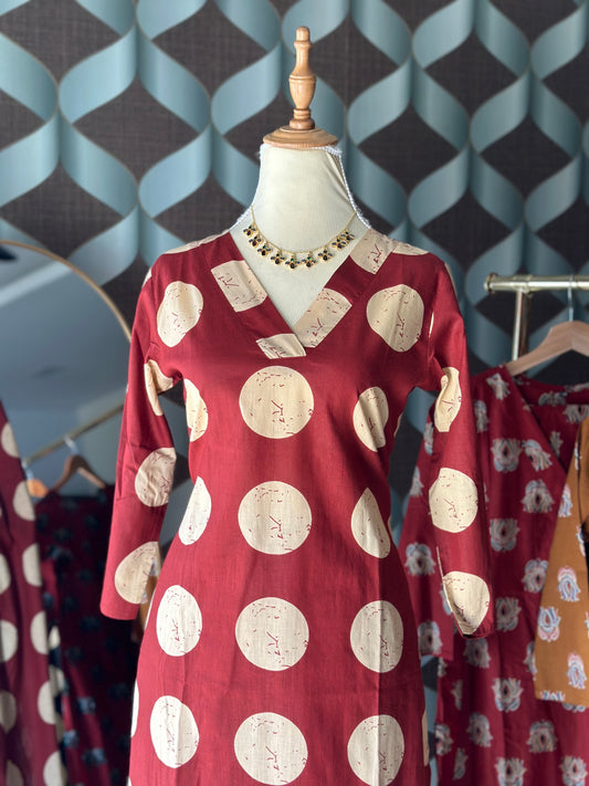 Maroon & Beige Polka Viva Set