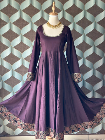 Dark Maroon Cotton Anarkali