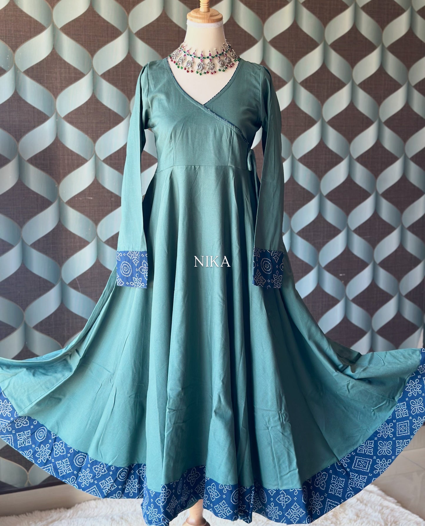 Dusty Teal Cotton Anarkali