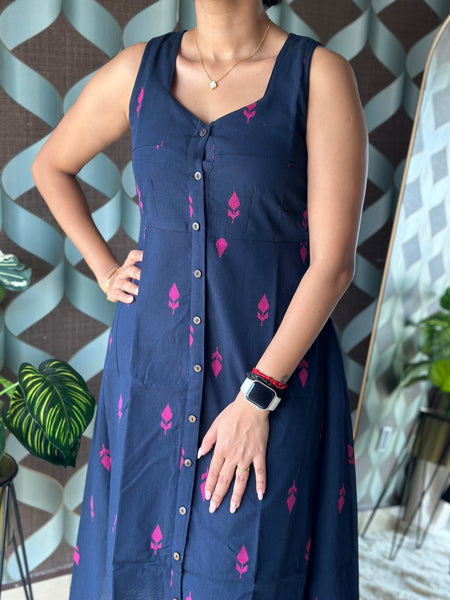 Varnika Navy Blue Handloom Dress