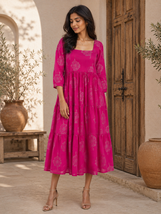 Magenta Rose Midi Dress