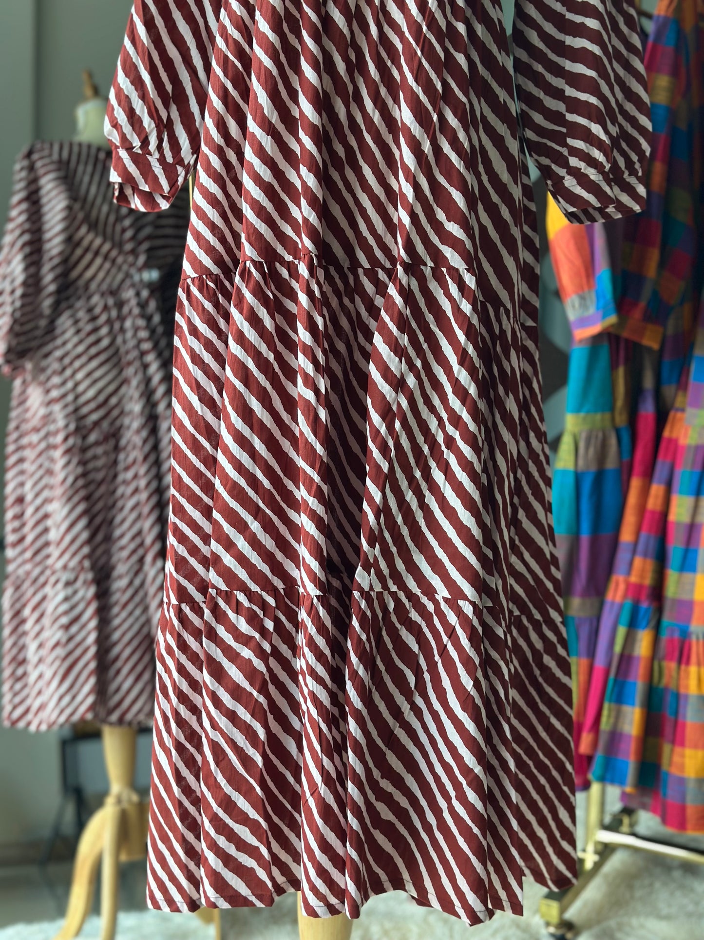 Brick Red Lehariya Midi Dress