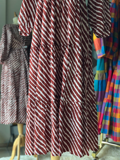 Brick Red Lehariya Midi Dress