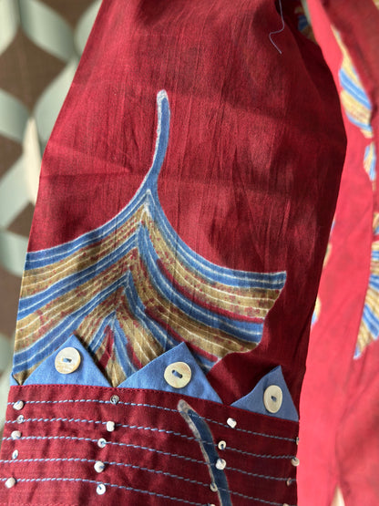 Maroon Printed Cotton Short Top