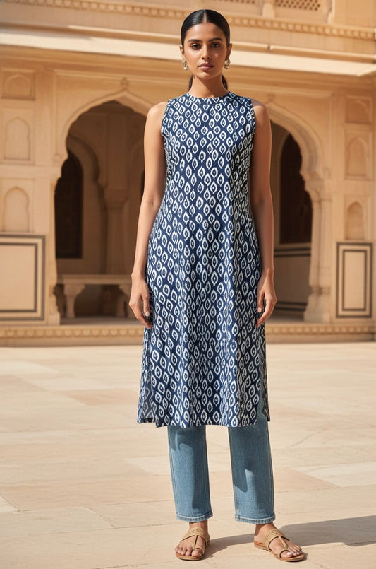 Indigo Blue Butta Halter Cotton Kurta