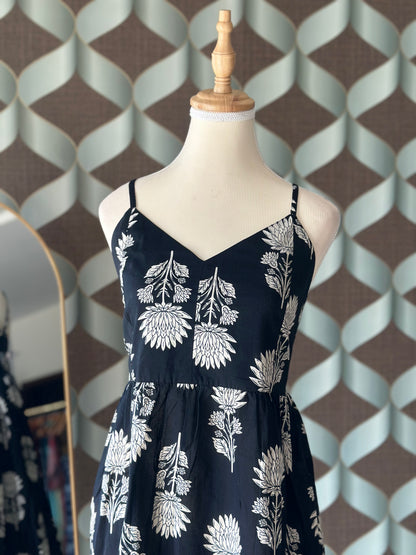Black Floral Printed Sleeveless Midi Dress