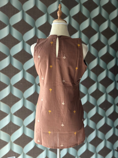 Chocolate Brown Halter Handloom Cotton Short Top