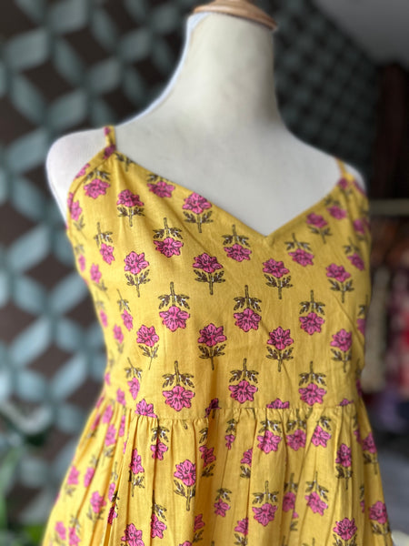 Pink& Yellow Floral Strap Top