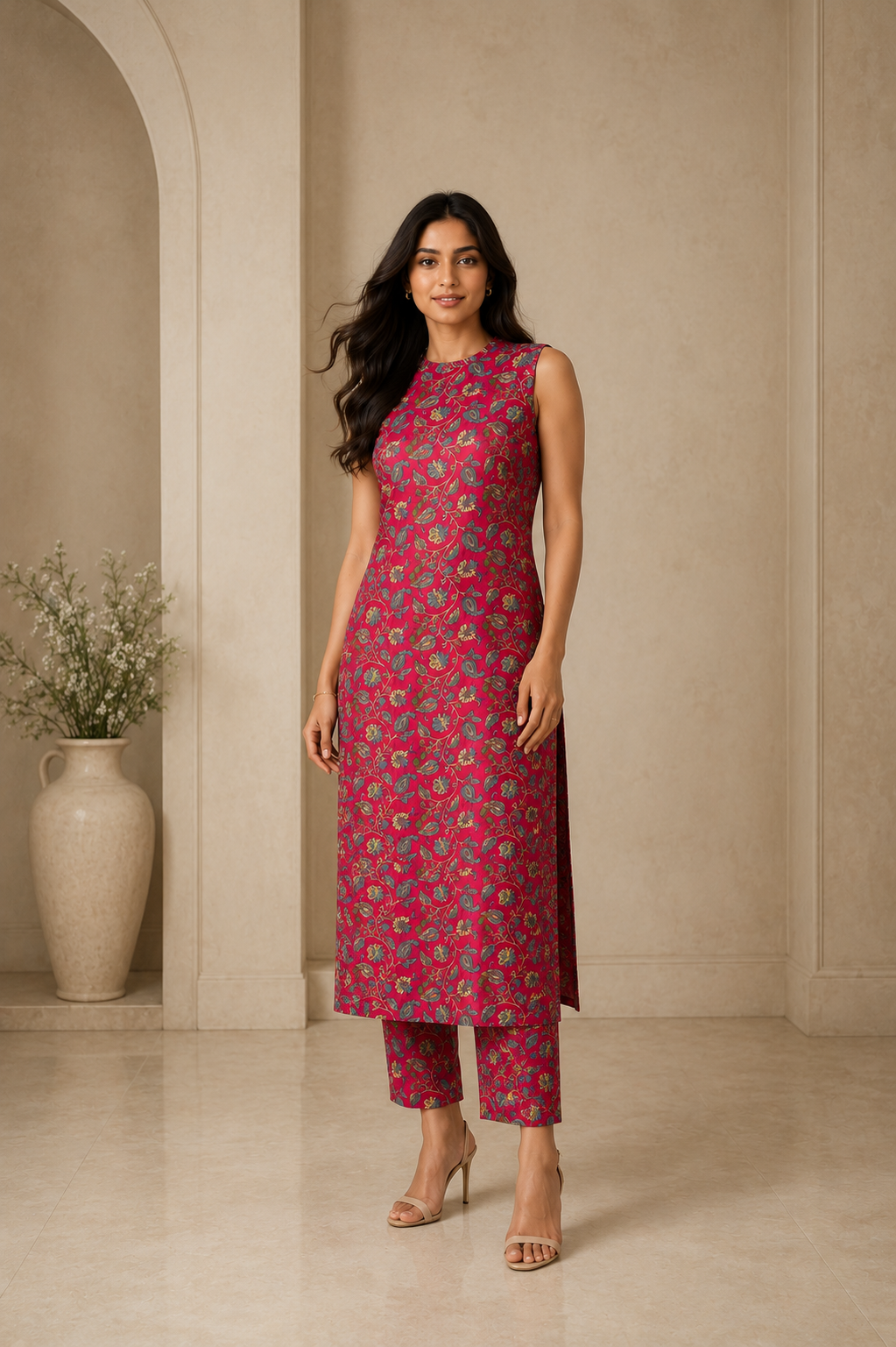 Floral Magenta Halter Neck Viva Set