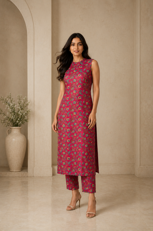 Floral Magenta Halter Neck Viva Set