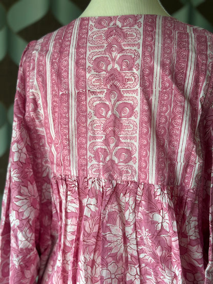 Pastel Pink Floral Handblock Printed Boho Top