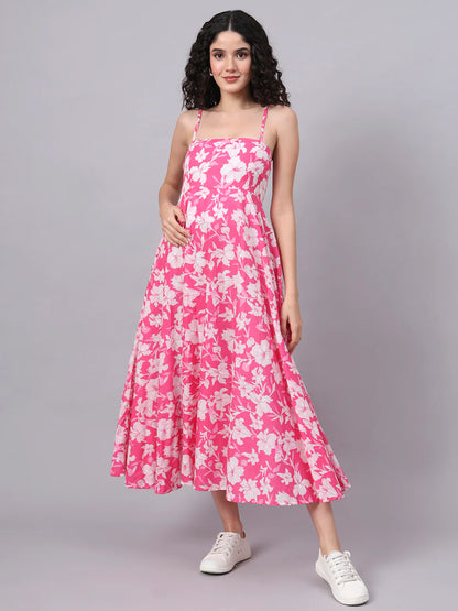 Pink Floral Strap Summer Dress