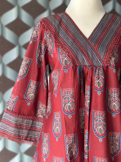 Terracotta Heritage Print Cotton Short Top