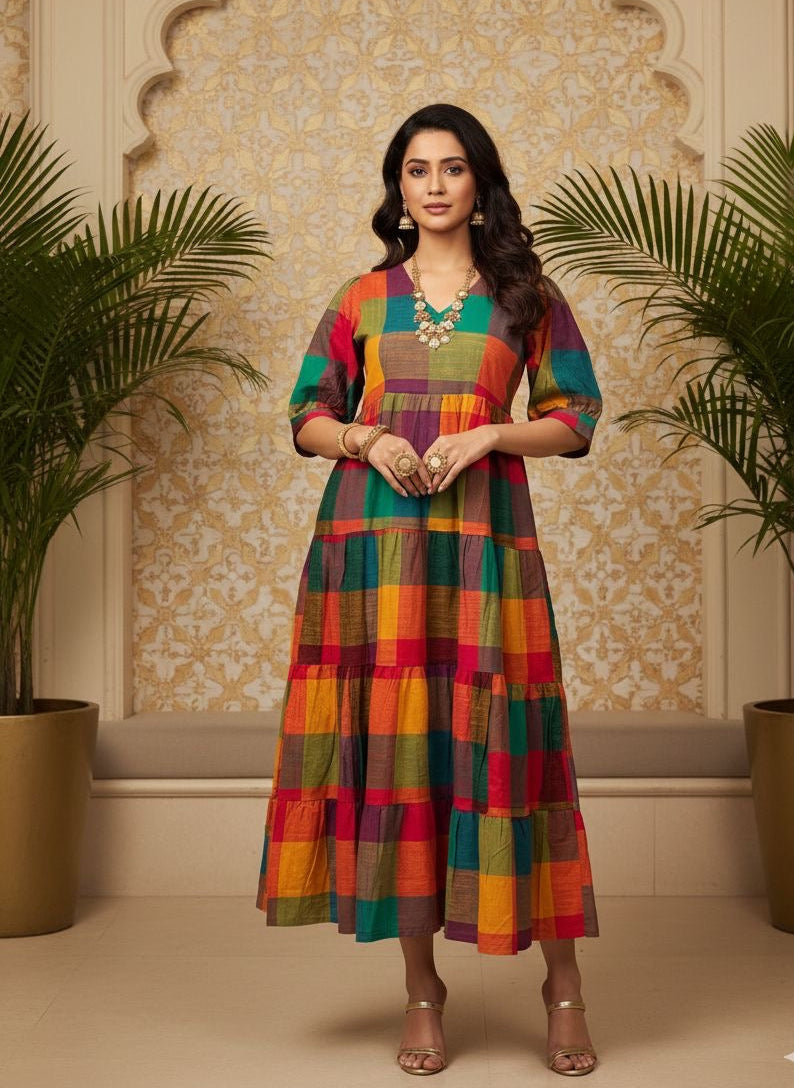Madras Check Tier Dress