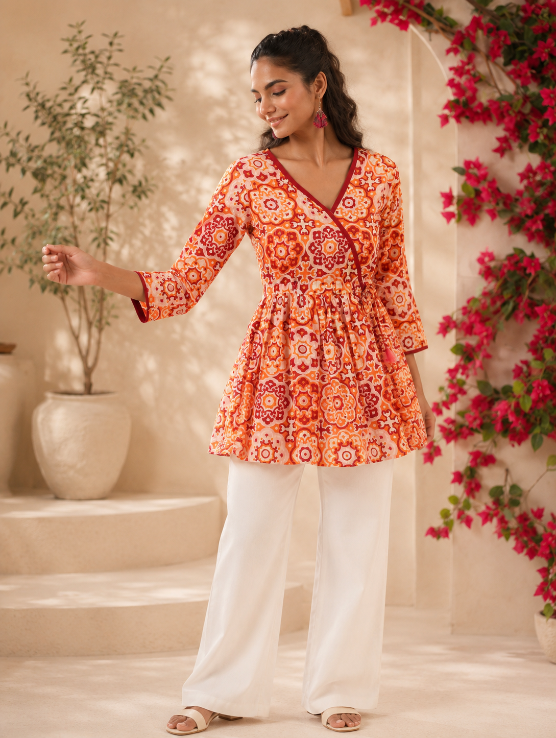 Orange Printed Cotton Top