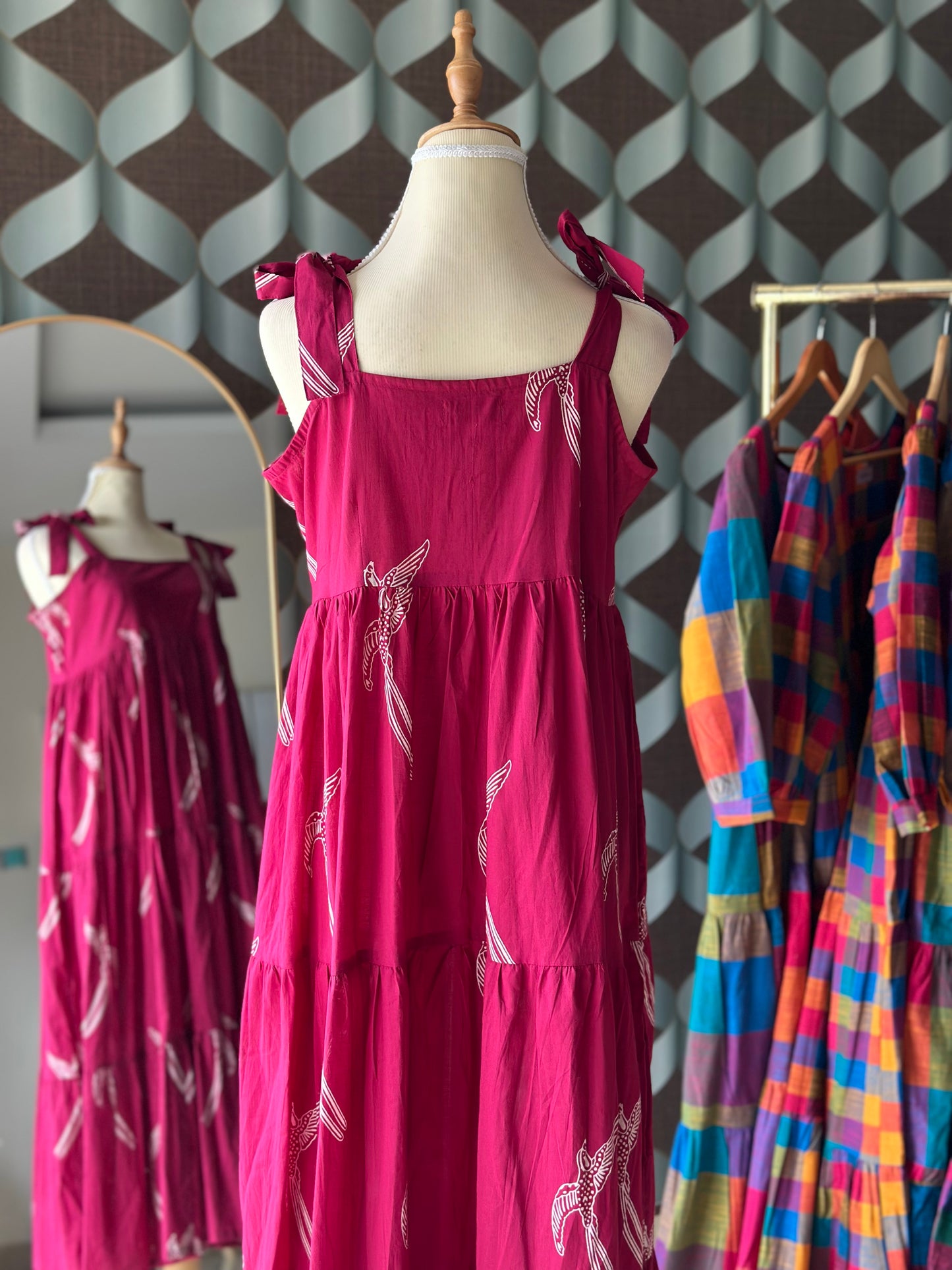 Magenta Pink Strap Midi Dress
