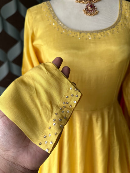 Yellow Soft Silk Anarkali