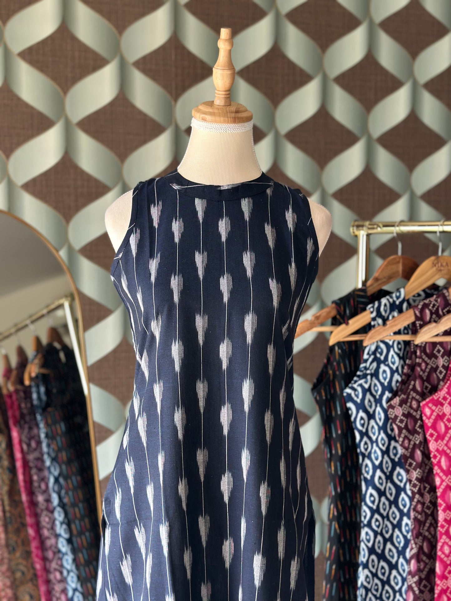 Indigo & White Ikkat Halter Cotton Kurta