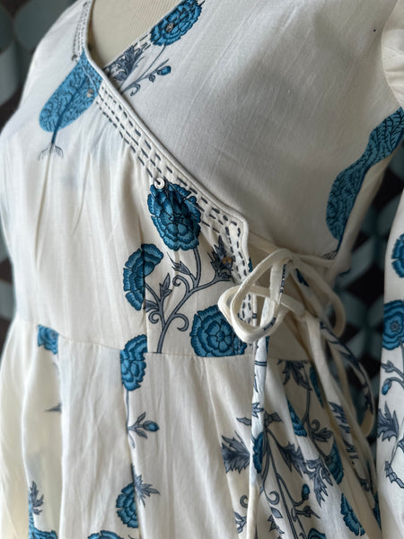 Mul Cotton Blue&Cream Anarkali