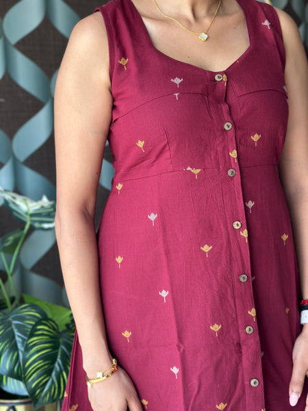 Varnika Maroon Handloom Dress
