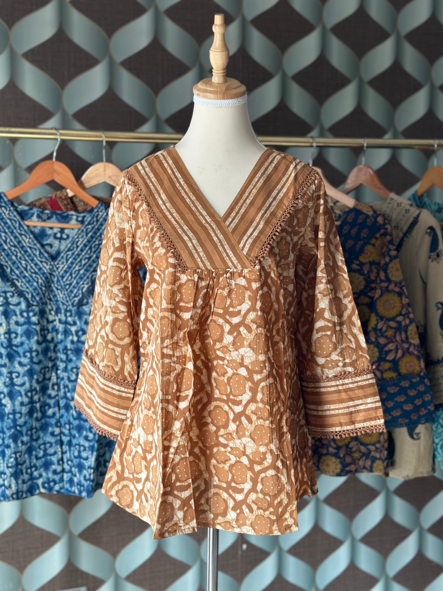 Caramel Floral Cotton Short Top