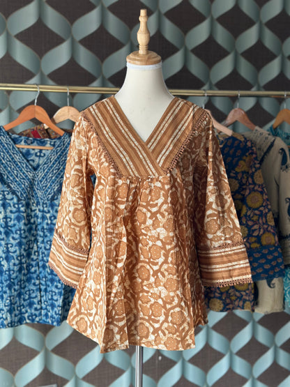 Caramel Floral Cotton Short Top