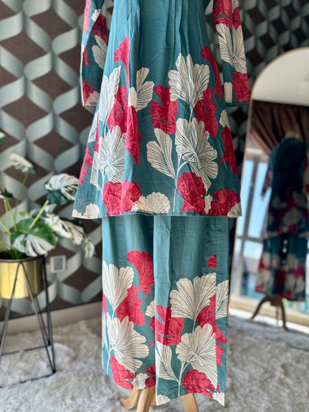 Teal Blue Floral Co-Ord Set