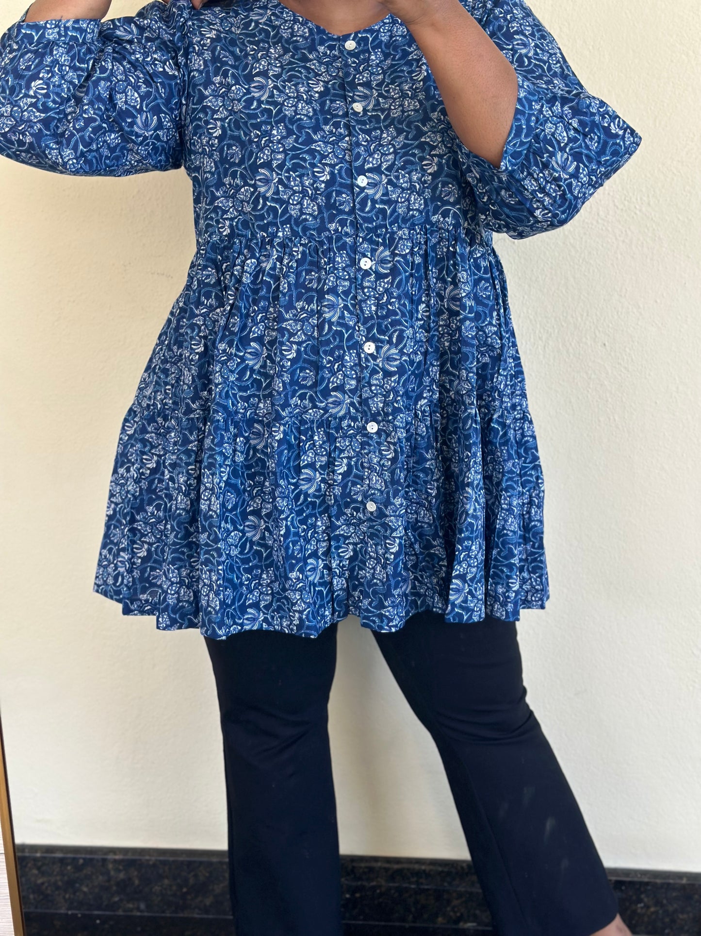 Indigo A-Line Tier Cotton Top