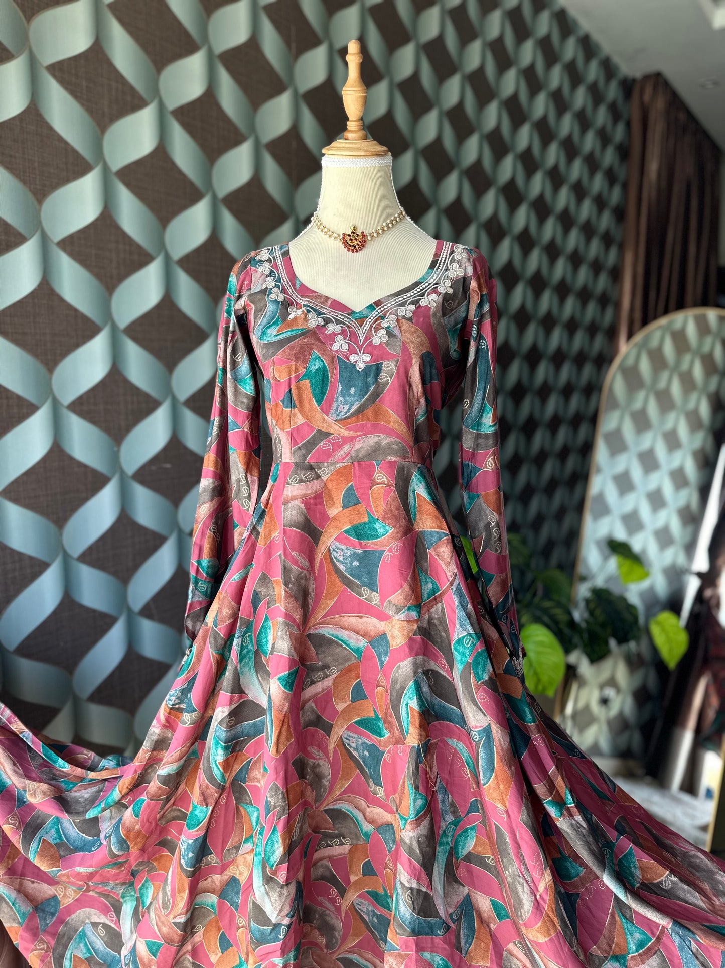 Coral Pink Multicolor Anarkali