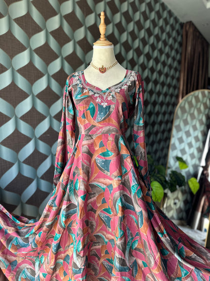 Coral Pink Multicolor Anarkali