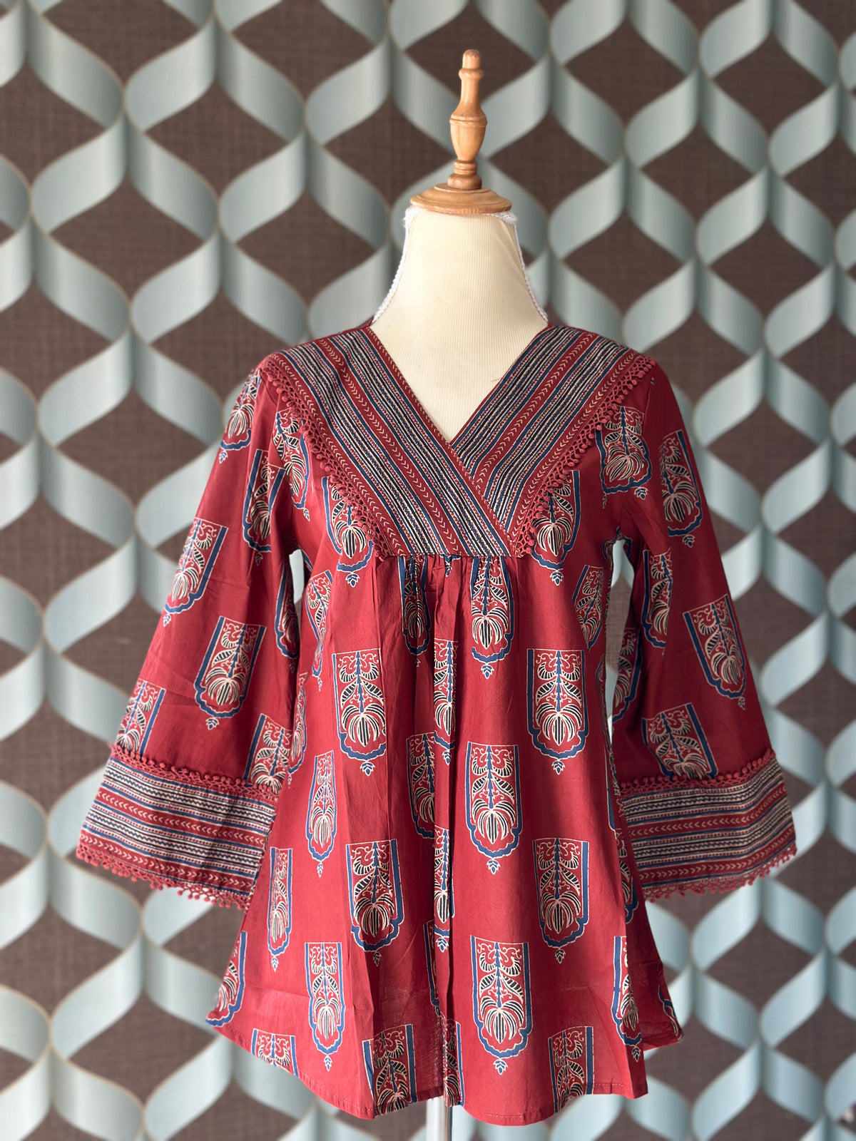 Terracotta Heritage Print Cotton Short Top