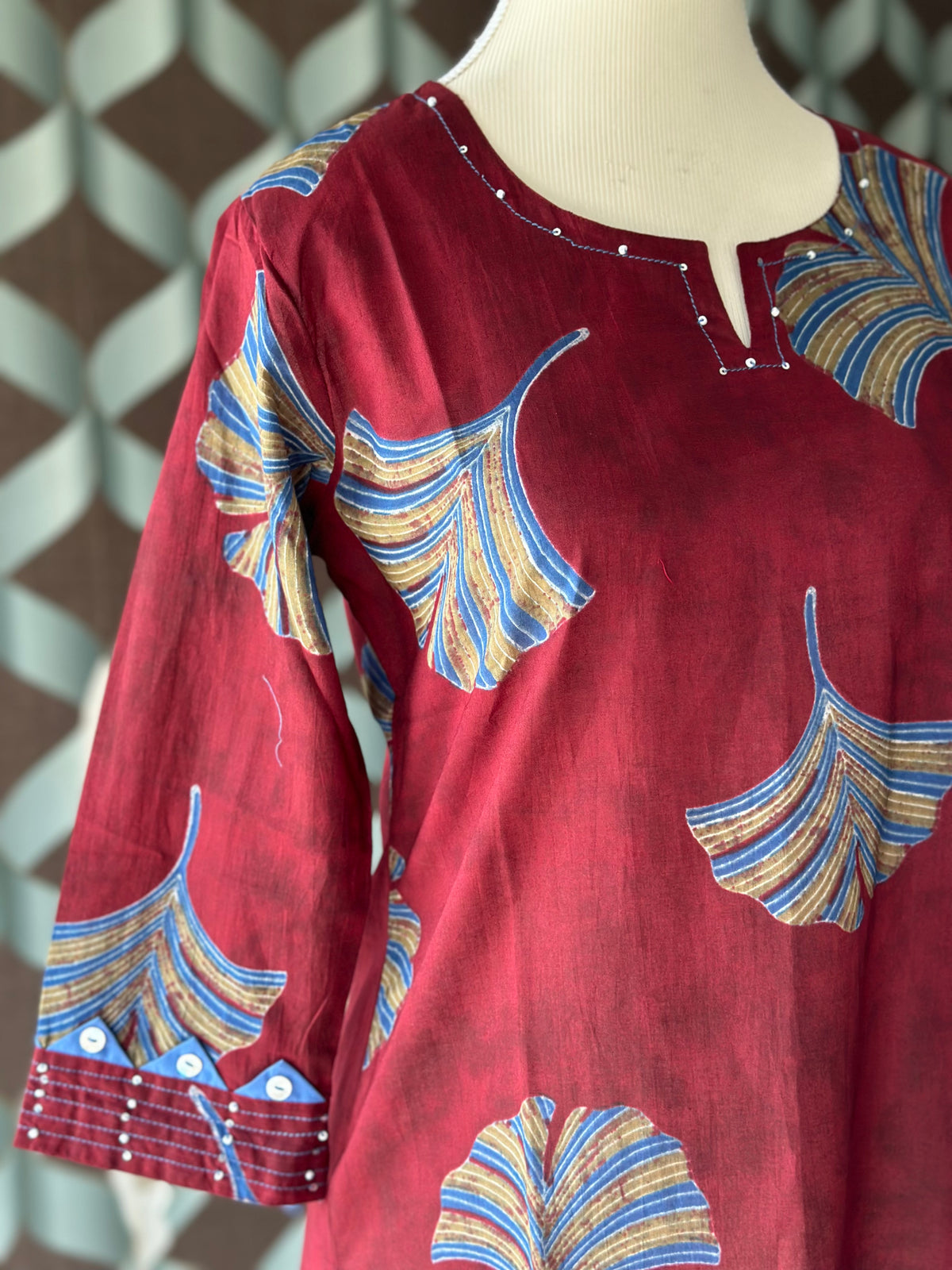 Maroon Printed Cotton Short Top