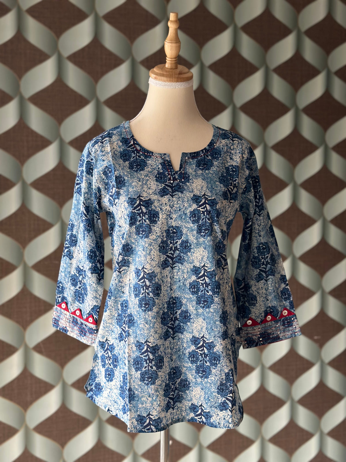 Blue Floral Cotton Short Top
