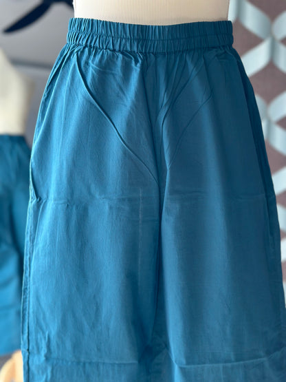 TANIKA Deep Teal Pure Cotton Anarkali Set with Peach Mul Cotton Dupatta