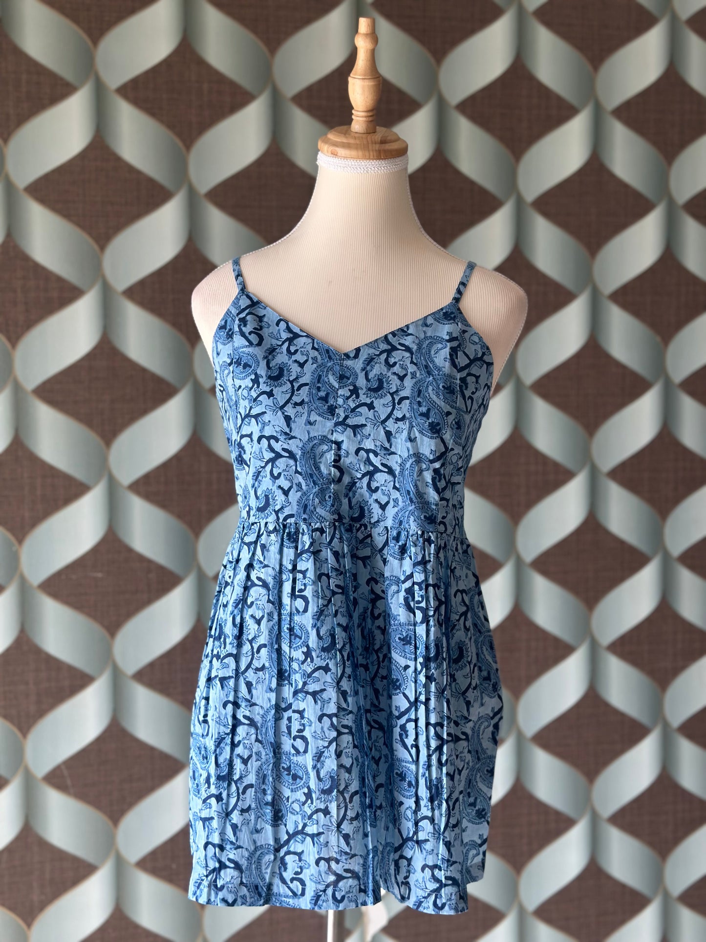 Blue Paisley Printed Strap Smocked Top
