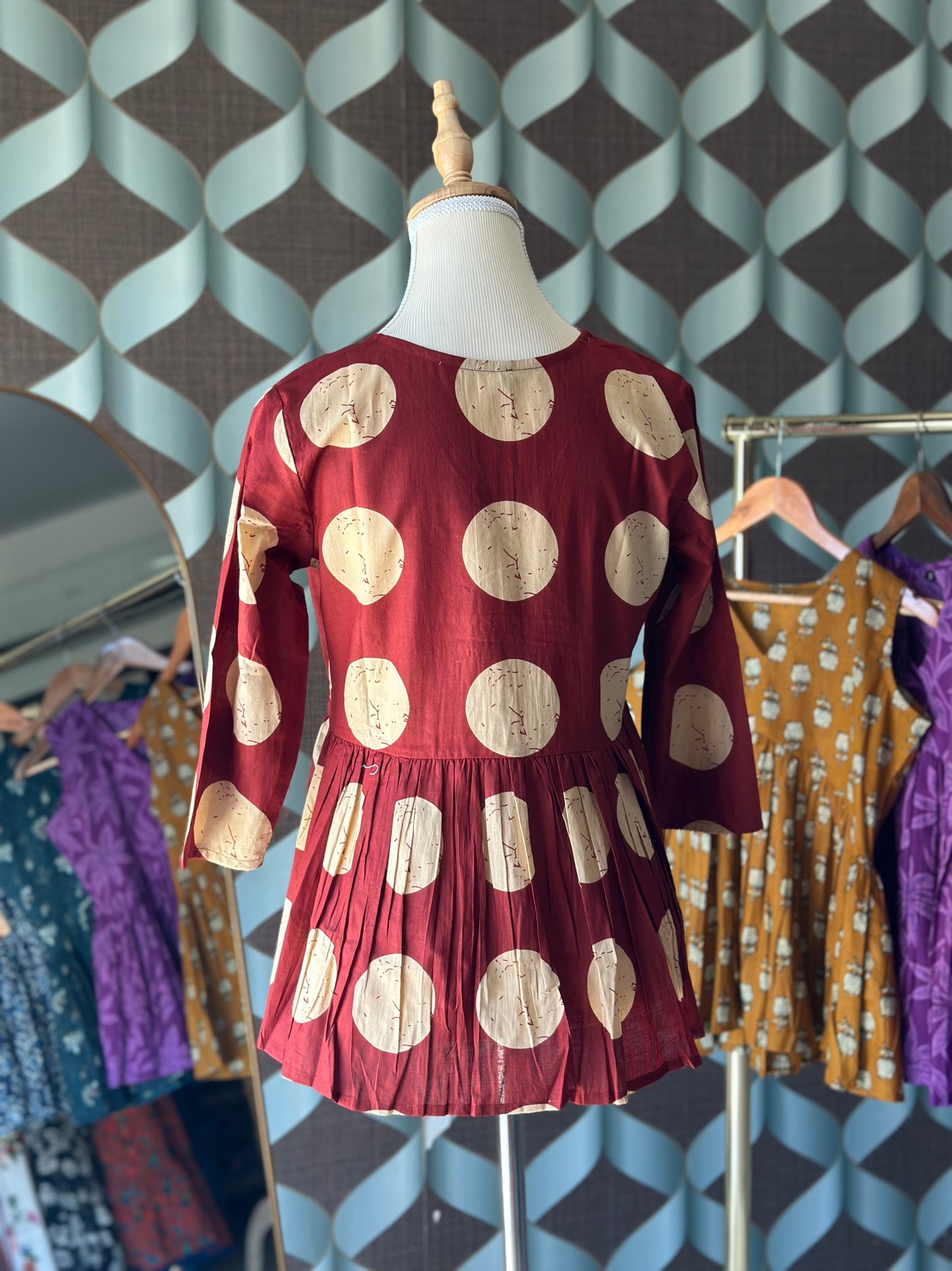 Maroon & Beige Polka Top