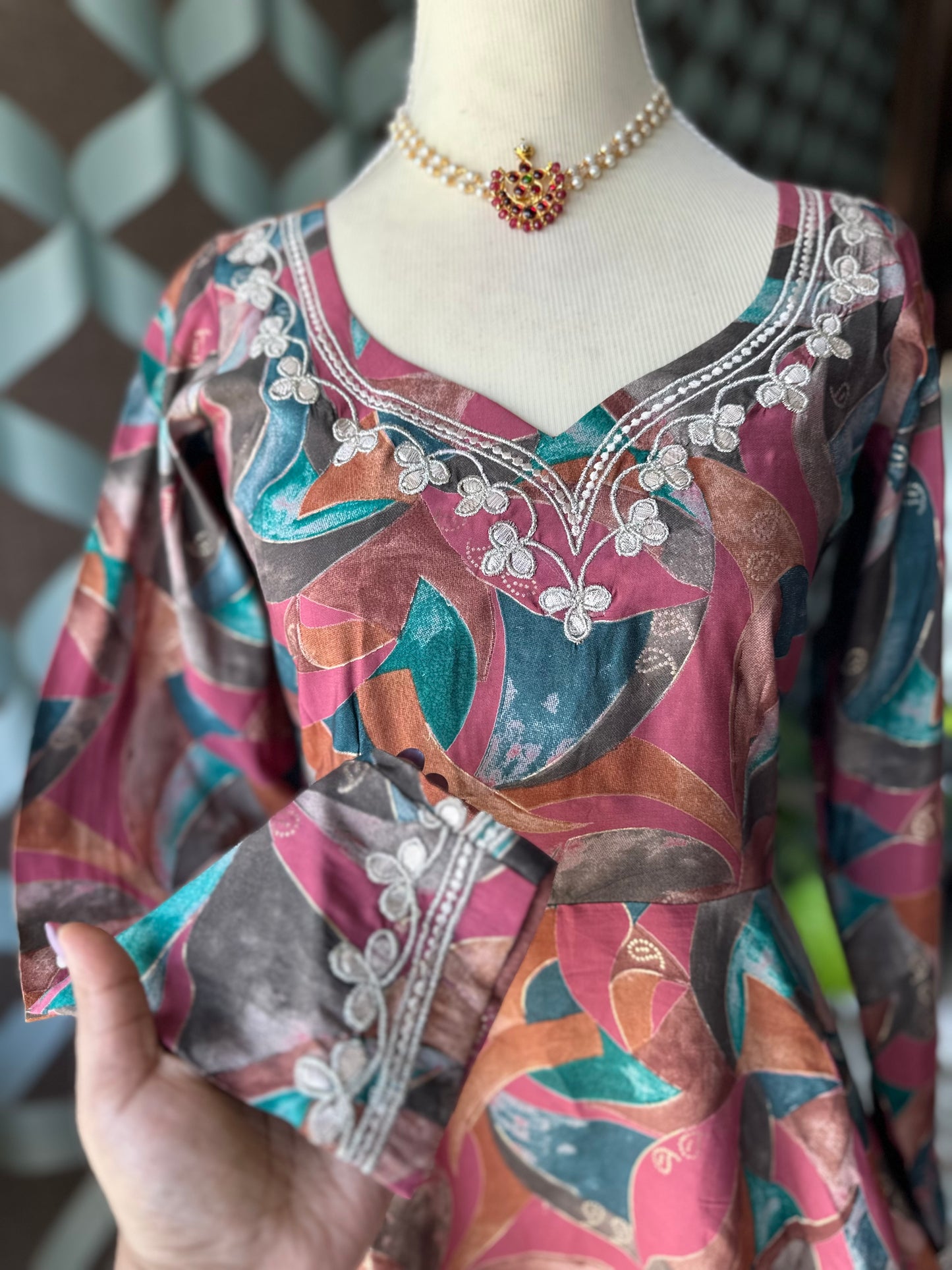 Coral Pink Multicolor Anarkali