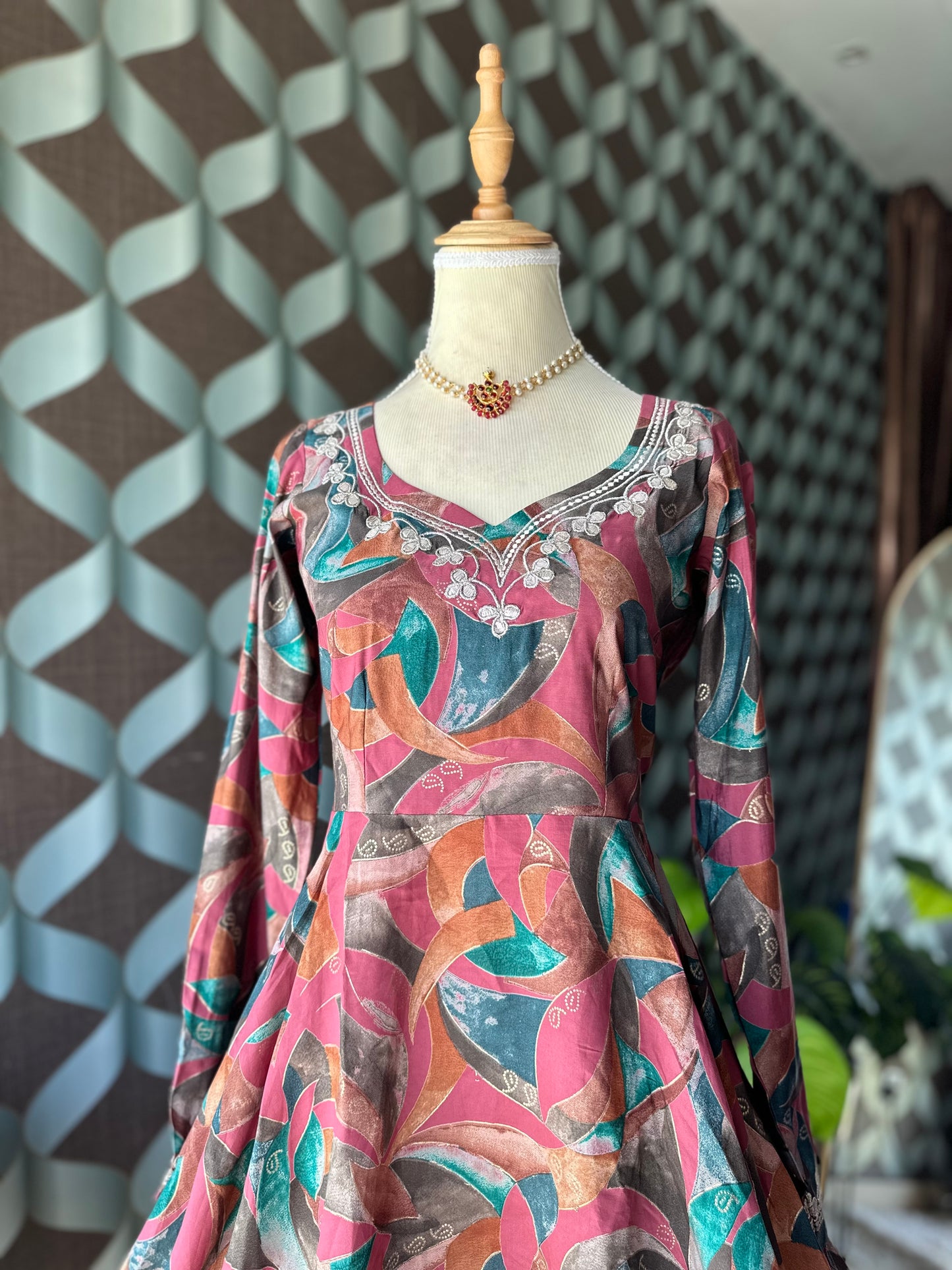 Coral Pink Multicolor Anarkali