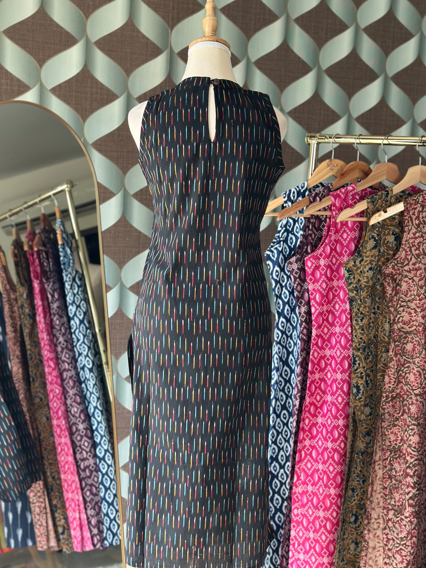 Midnight Ikkat Halter Cotton Kurta