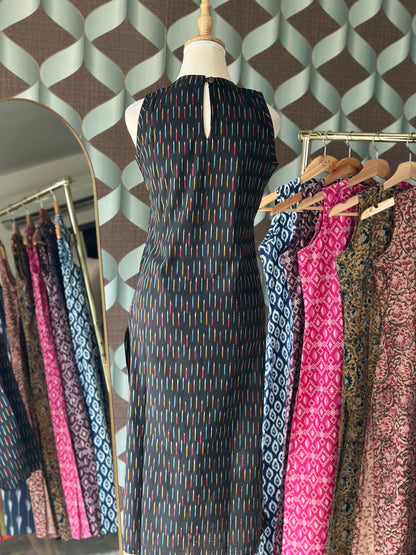 Midnight Ikkat Halter Cotton Kurta