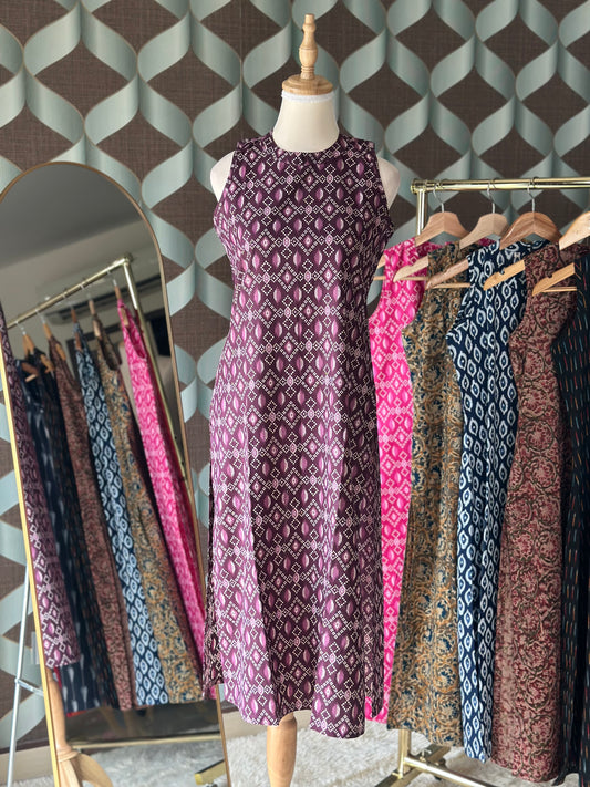 Purple & White Ikkat Halter Cotton Kurta