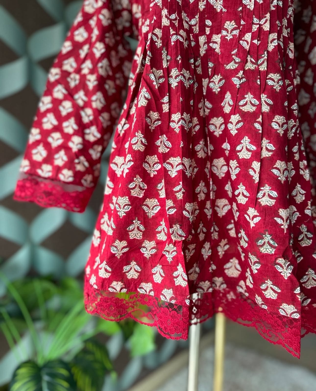 Maroon Floral Printed Cotton Peplum Top