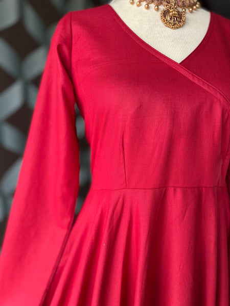 Sunshine Red Cotton Anarkali